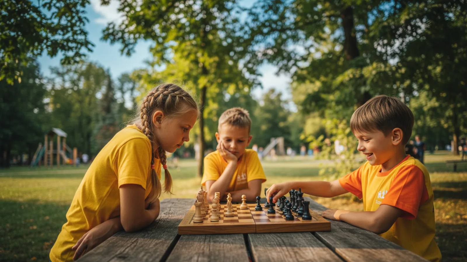 Dzieci grające w szachy podczas wakacji w Krainie Szachów